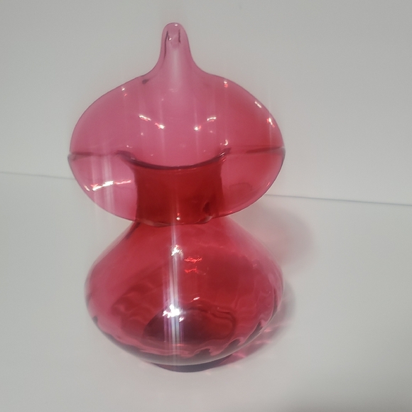 Fenton Other - Vtg Fenton Cranberry Jack In The Pulpit Vase With Optic Swirl Pattern